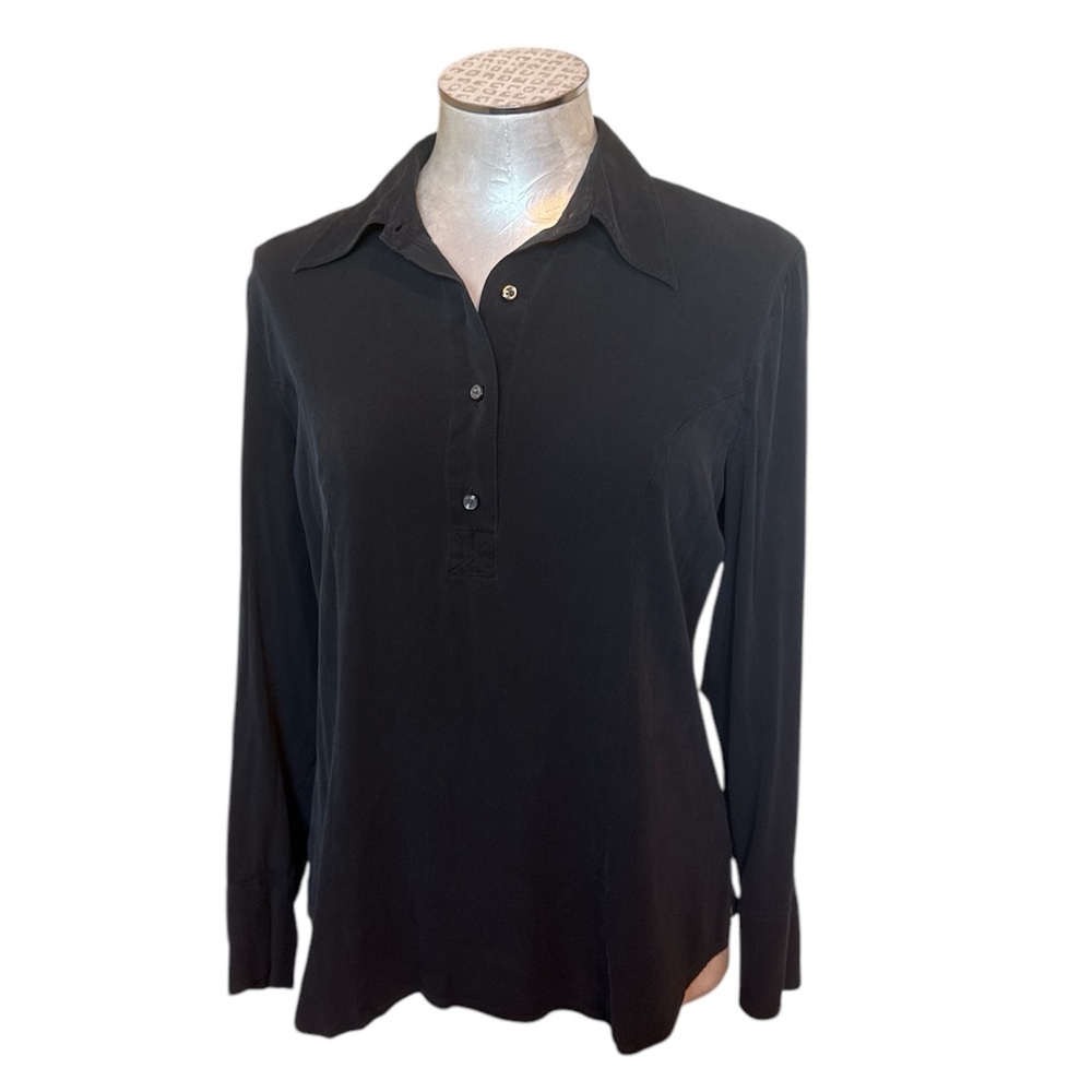Banana Republic Women’s Black stretch silk 4 button down blouse long sleeves S